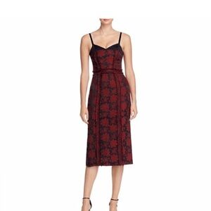 Cinq a Sept Marsolais Midi Dress Black Red Brocade